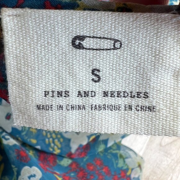 Pins & Needles Anthropologie Sheer Floral Blouse Teal Multicolor Size Small - Picture 8 of 11